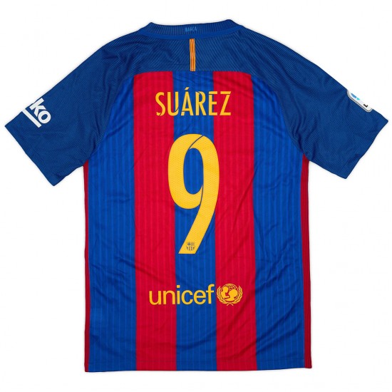 SU&Aacute;REZ #9 Barcelona Home Retro Jersey 2016/17