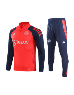 Kids Manchester United 1/2 Zipper Sweat Kit(Top+Pants) Red 2024/25