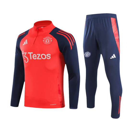 Kids Manchester United 1/2 Zipper Sweat Kit(Top+Pants) Red 2024/25