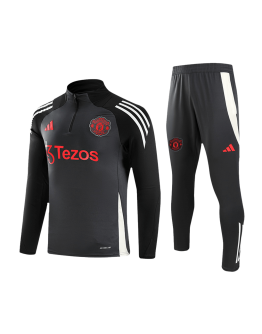 Kids Manchester United 1/2 Zipper Sweat Kit(Top+Pants) Black 2024/25